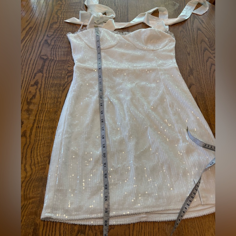 Lulus NWT Glowing Intentions White Sequin Bustier Tie-strap Mini Dress - Size S - Picture 6 of 15